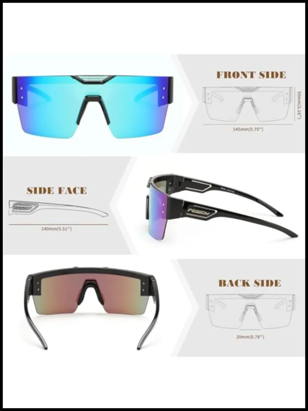 Big Oversized Square Frame UV400 Mirrored Sunglasses for Cycling Driving